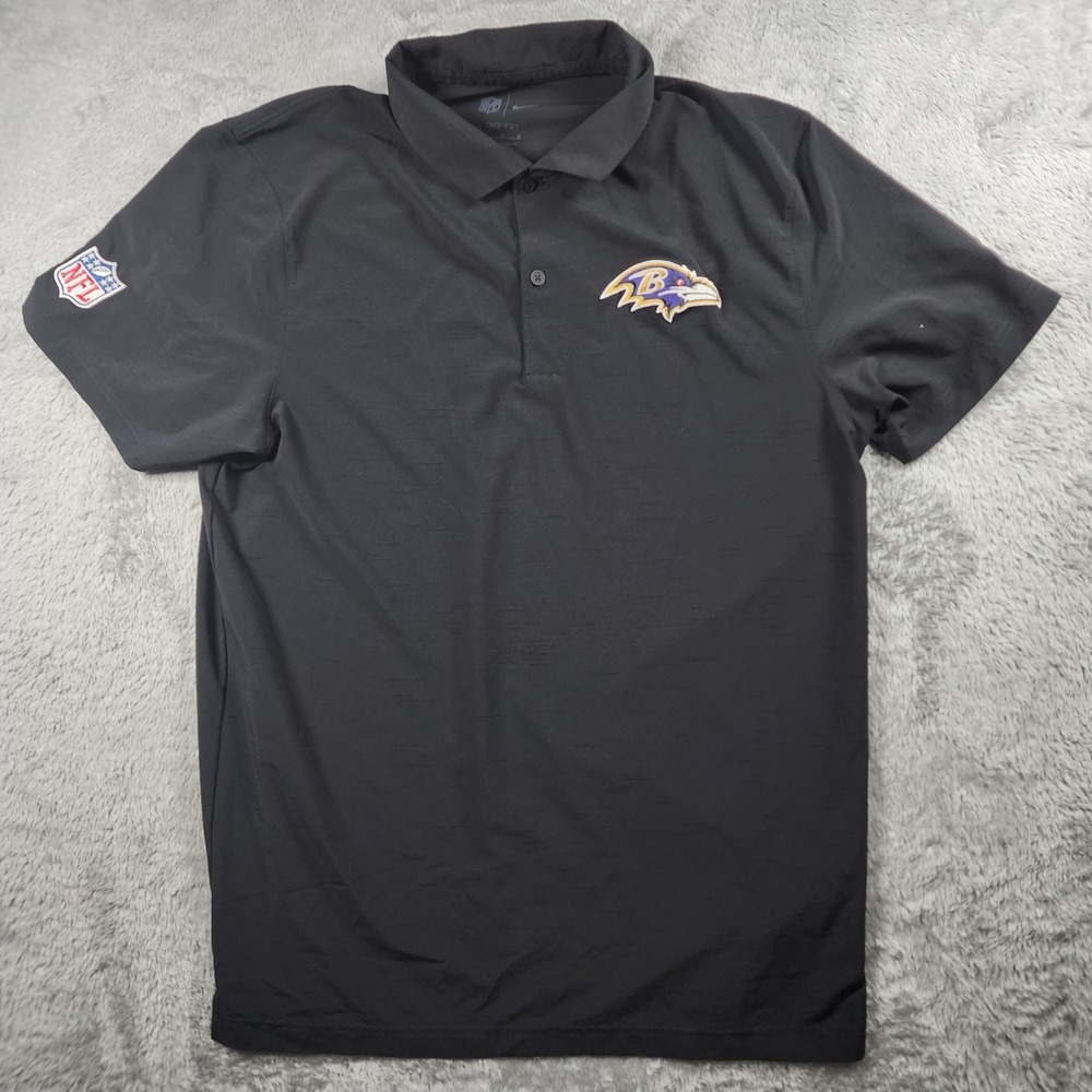 Baltimore Ravens Polo Shirt Mens Medium Black NFL Football Nike Dri-FIT - Picture 1 of 12